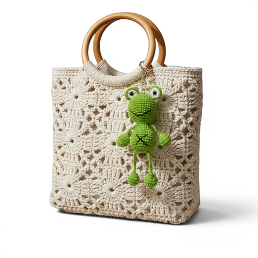 ZD Ribbit Riff Frog Bag Charm-Hand Crocheted
