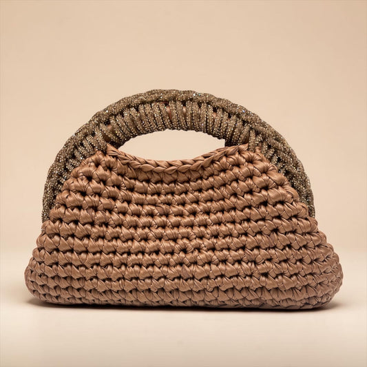 ZD Raseel Dark Brown Clutch With Brown Rhinestone