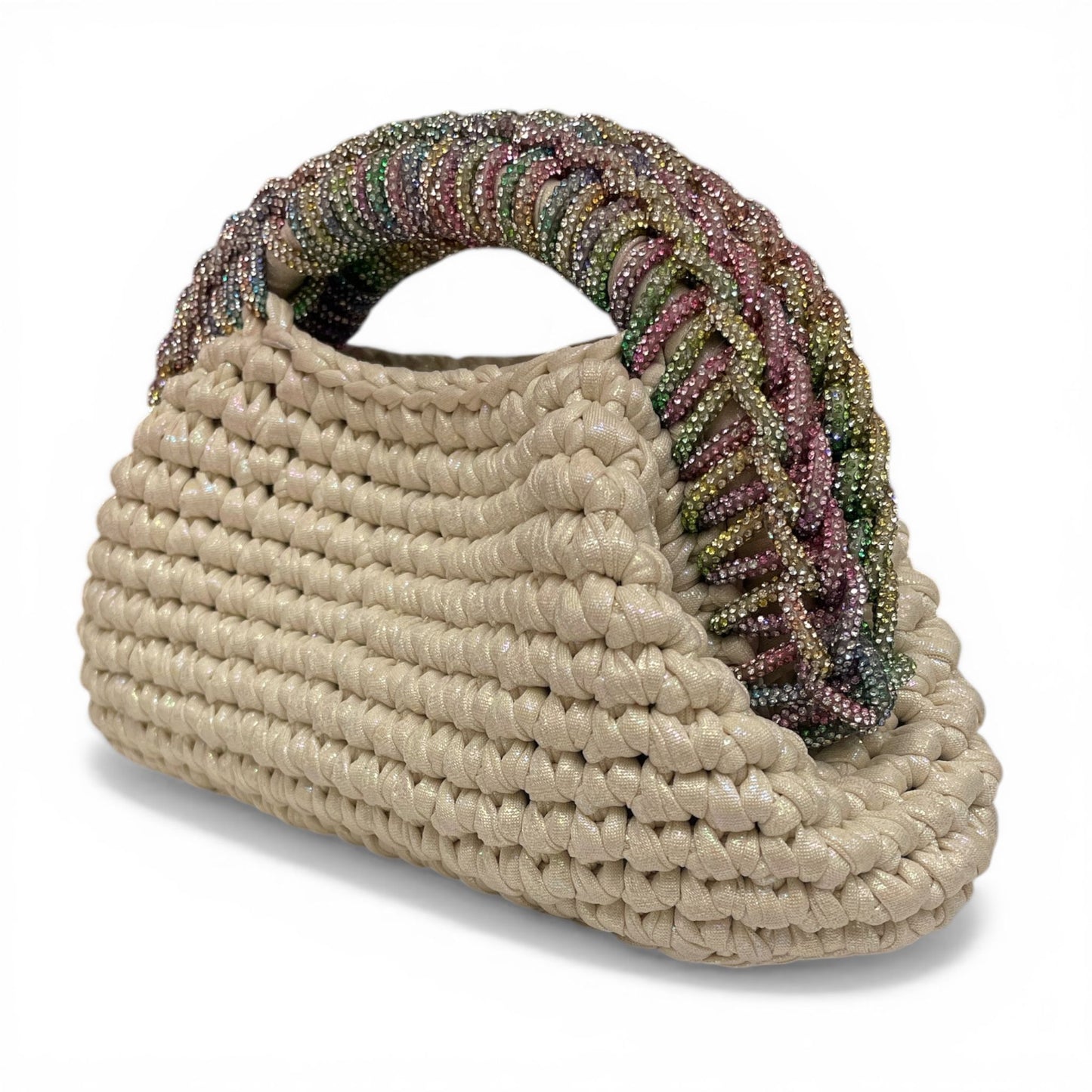 ZD Raseel Cloud Dancer Clutch With Rainbow Rhinestone