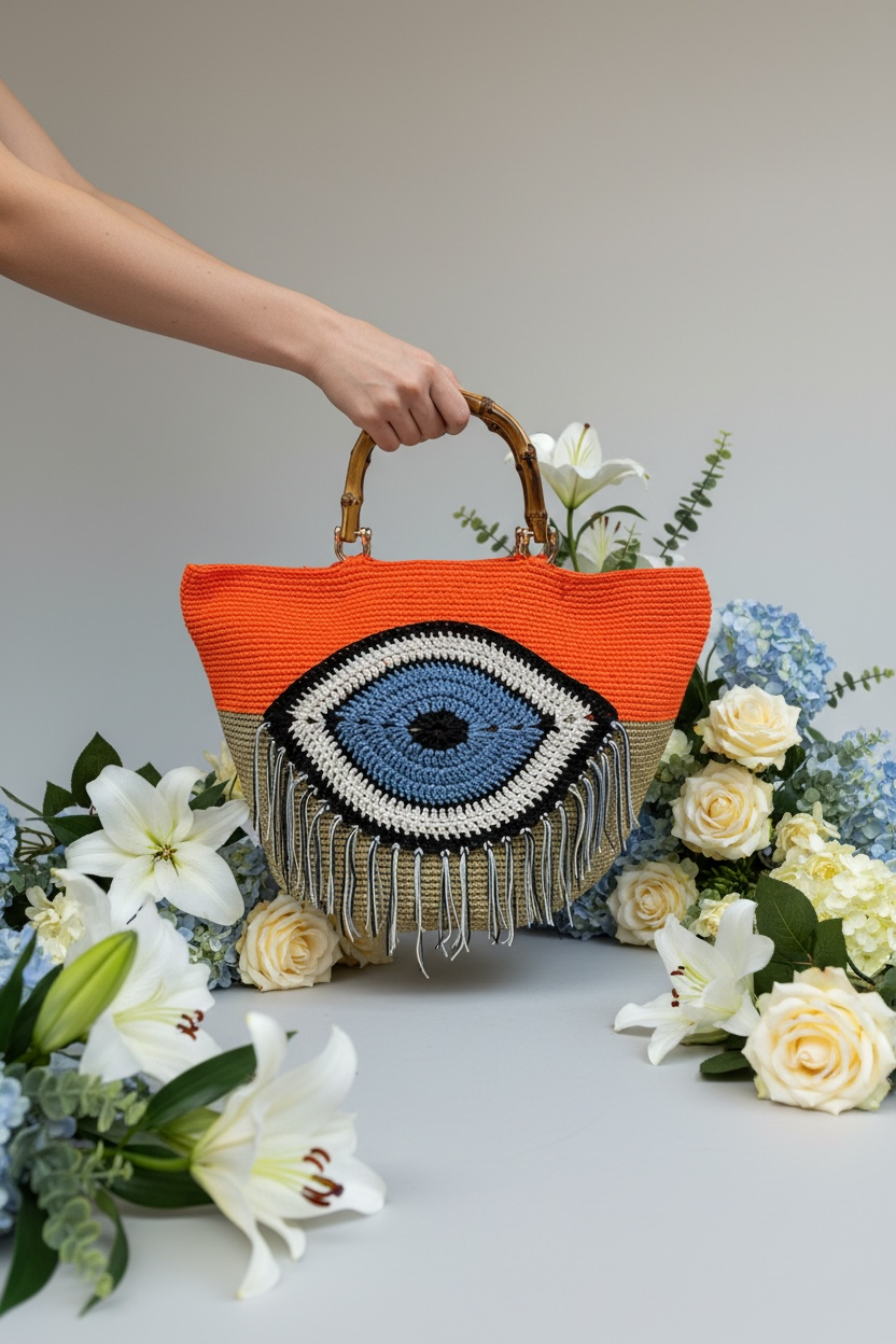 ZD Ibiza Tote in Sand & Tangerine-Bamboo Resin Handles