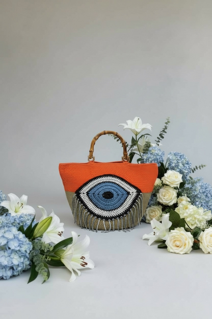 ZD Ibiza Tote in Sand & Tangerine-Bamboo Resin Handles