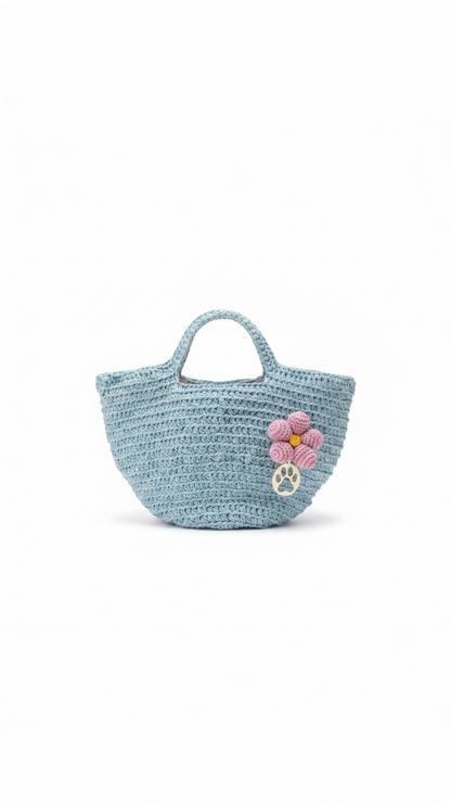 ZD Bucket Bag in Ice Blue Raffia