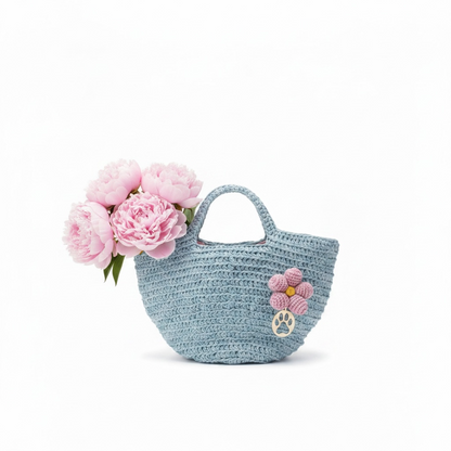 ZD Bucket Bag in Ice Blue Raffia