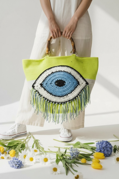 ZD Ibiza Tote in Electric Lime-Bamboo Resin Handles