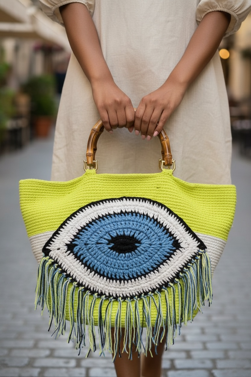 ZD Ibiza Tote in Electric Lime-Bamboo Resin Handles