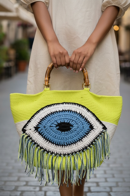 ZD Ibiza Tote in Electric Lime-Bamboo Resin Handles