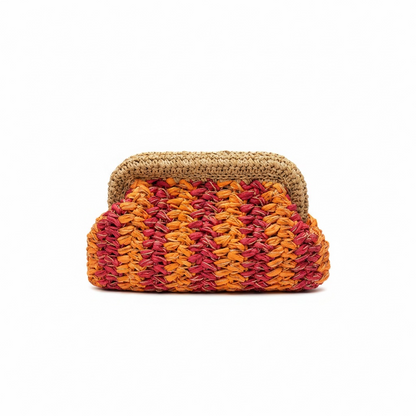 ZD Orange & Red Raffia with Gold Cord Clutch