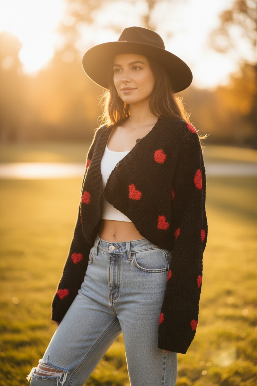 The ZD Heart Crochet Granny Square Cardigan