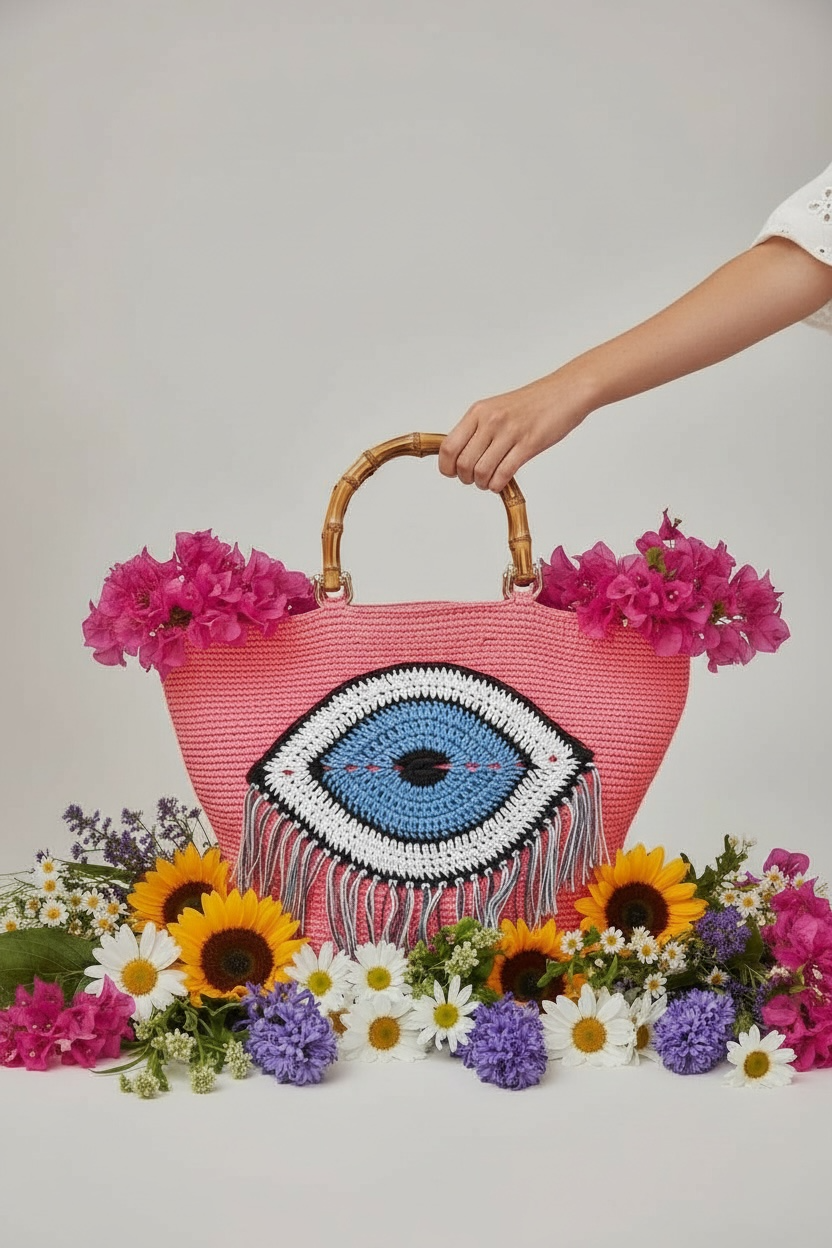 ZD Ibiza Tote in Electric Pink-Bamboo Resin Handles