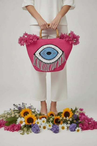 ZD Ibiza Tote in Electric Pink-Bamboo Resin Handles