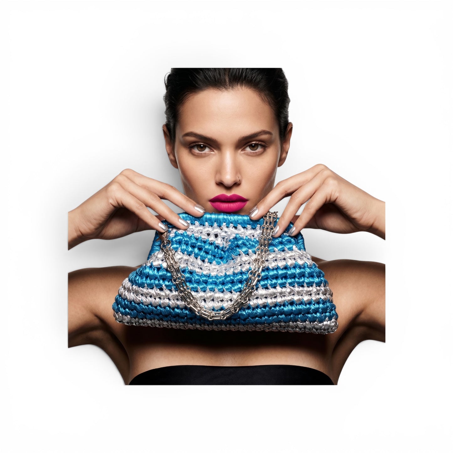 ZD Small Razzle Dazzle Clutch in Electrifying Blue & Silver-Double Tone