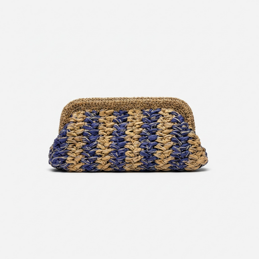 ZD Raffia Clutch Denim on Denim with Silver & Gold Cord