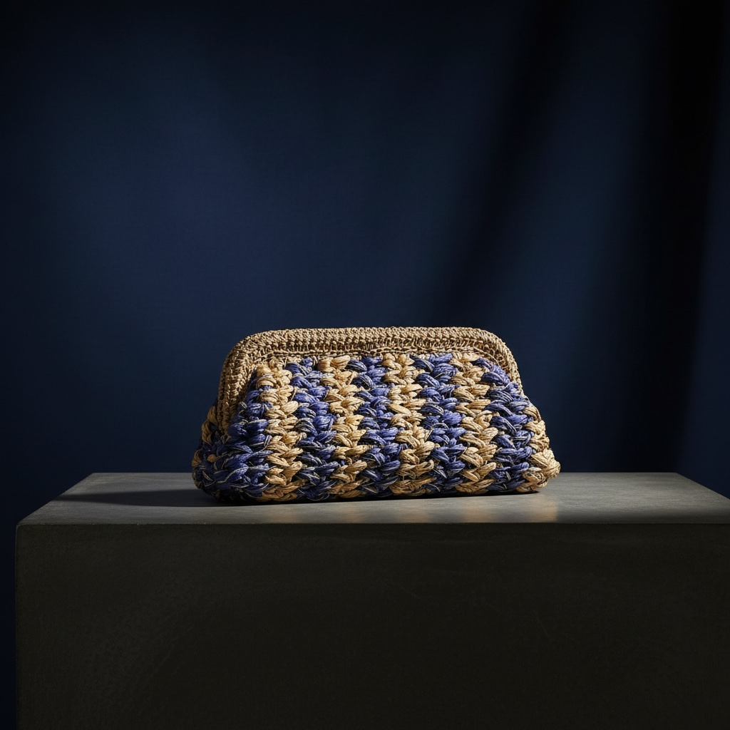 ZD Raffia Clutch Denim on Denim with Silver & Gold Cord