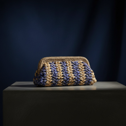 ZD Raffia Clutch Denim on Denim with Silver & Gold Cord
