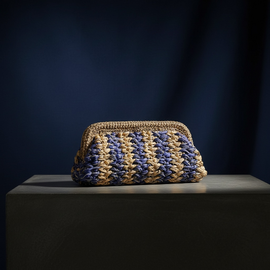 ZD Raffia Clutch Denim on Denim with Silver & Gold Cord