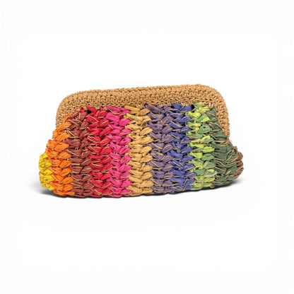 ZD Raffia Multicoloured Clutch with Gold Cord
