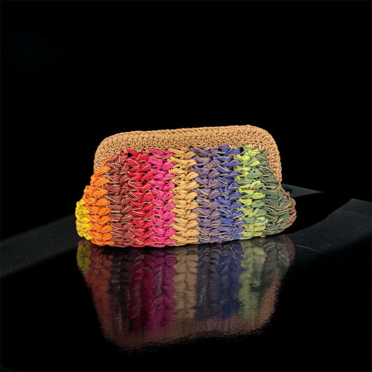 ZD Raffia Multicoloured Clutch with Gold Cord