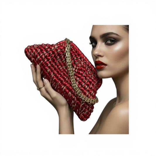 ZD Small Razzle Dazzle Clutch in Imperial Red with Gold Cord