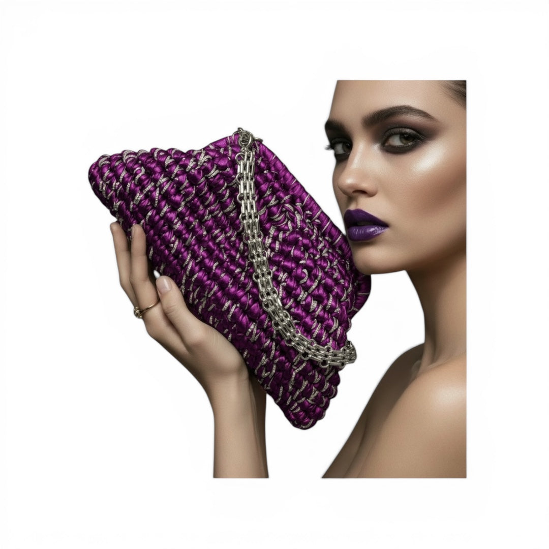 ZD Small Razzle Dazzle Clutch in Royal Purple with silver cord