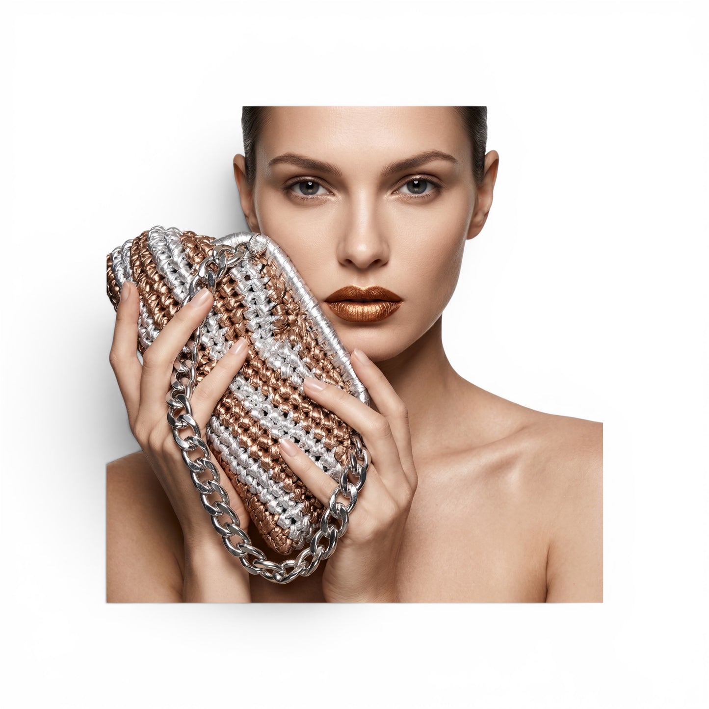ZD Small Razzle Dazzle Clutch in Bronze & Silver-Double Tone