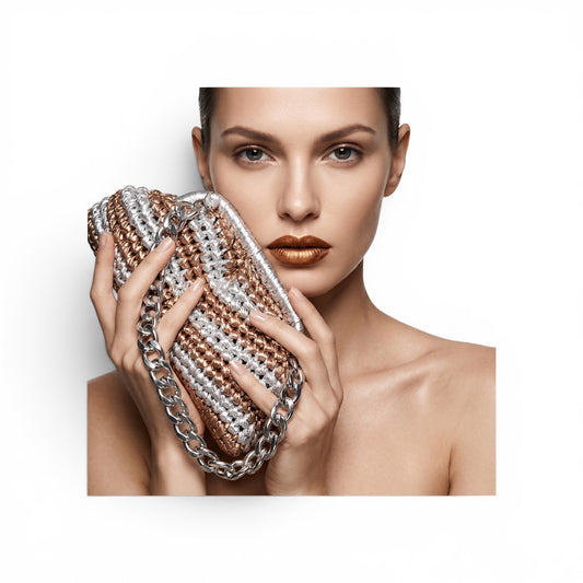 ZD Small Razzle Dazzle Clutch in Bronze & Silver-Double Tone