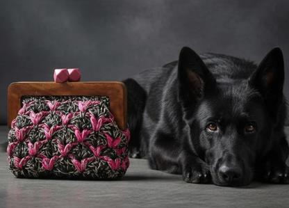 ZD Bois Pink & Black Raffia Clutch