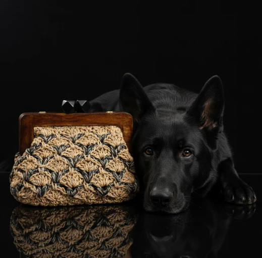 ZD Bois Beige & Black Raffia Clutch