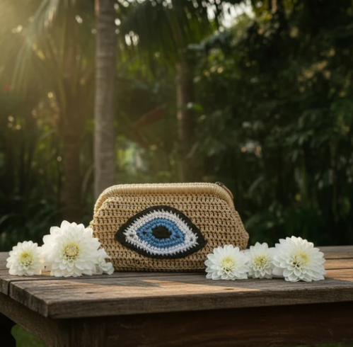 ZD Beige Nazar Batua Evil Eye Clutch
