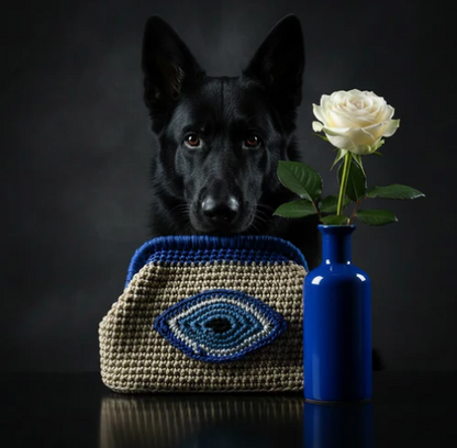 ZD Nazar Batua Clutch in Beige & Cobalt
