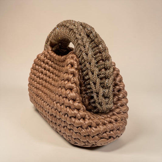 ZD Raseel Dark Brown Clutch With Brown Rhinestone