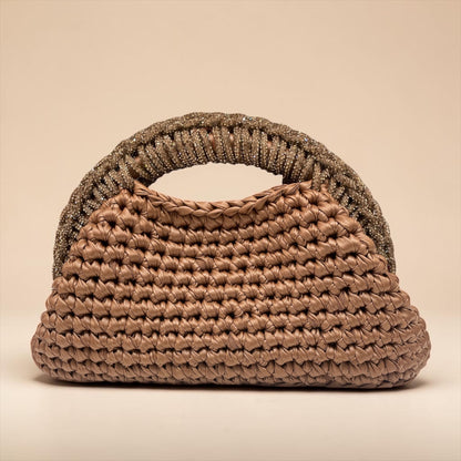 ZD Raseel Dark Brown Clutch With Brown Rhinestone