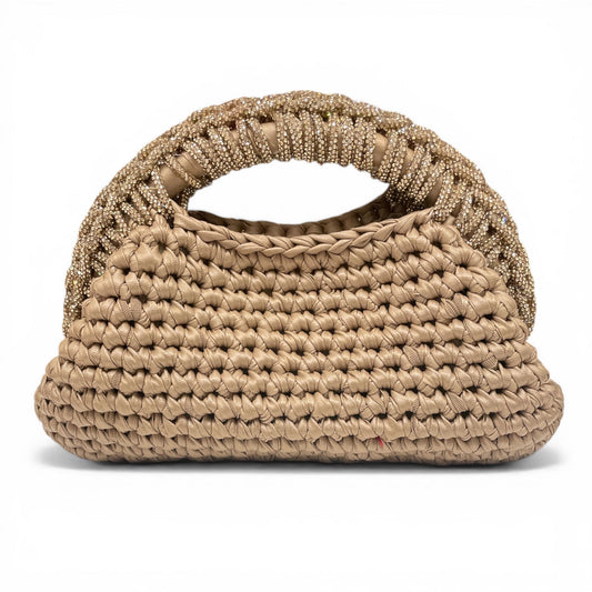 ZD Raseel Light Brown Clutch With Brown Rhinestone