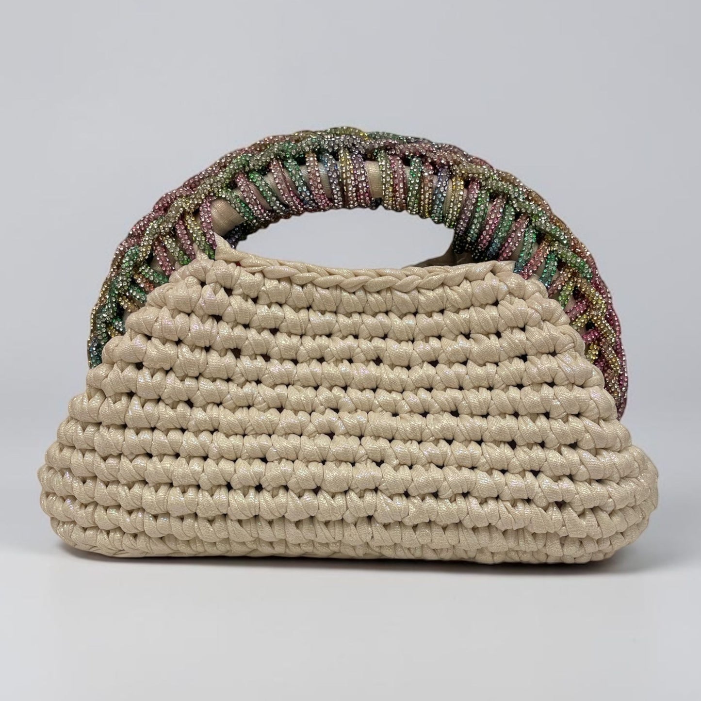 ZD Raseel Cloud Dancer Clutch With Rainbow Rhinestone