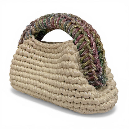 ZD Raseel Cloud Dancer Clutch With Rainbow Rhinestone