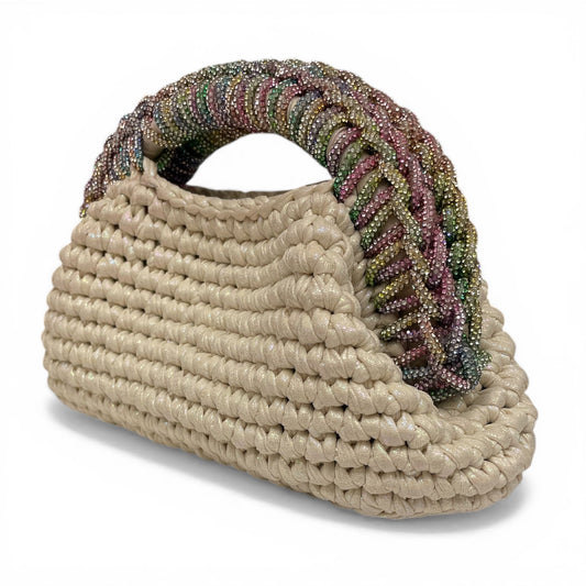 ZD Raseel Cloud Dancer Clutch With Rainbow Rhinestone