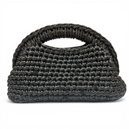 ZD Raseel Black Clutch With Black Rhinestone
