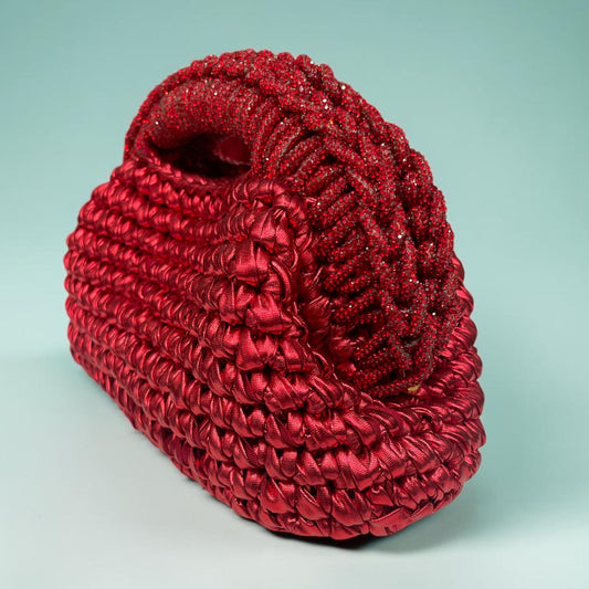 ZD Raseel Red Clutch With Red Rhinestone