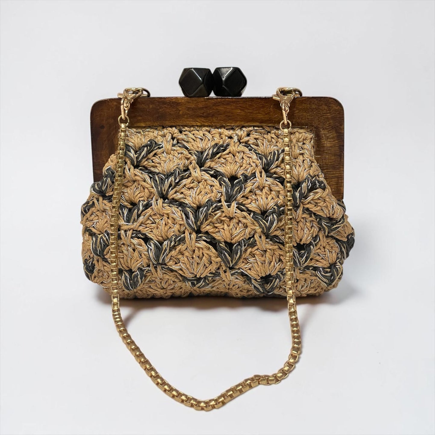 ZD Bois Beige & Black Raffia Clutch