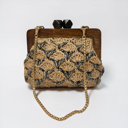 ZD Bois Beige & Black Raffia Clutch