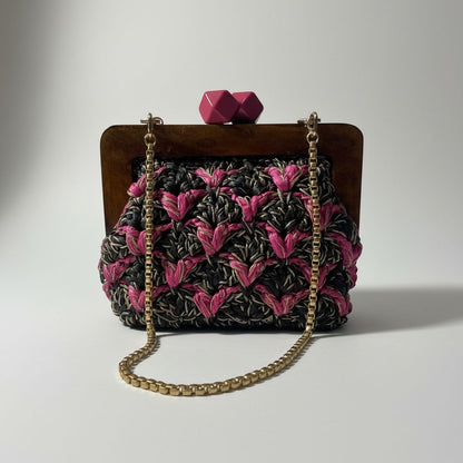 ZD Bois Pink & Black Raffia Clutch