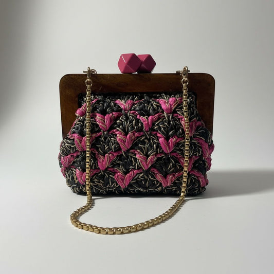 ZD Bois Pink & Black Raffia Clutch