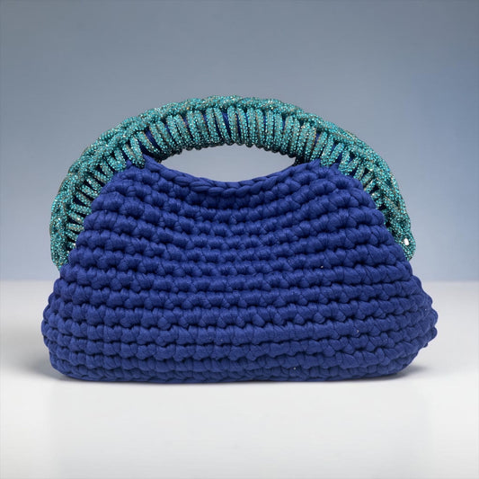 ZD Raseel Blue Clutch With Turquoise Rhinestone