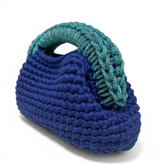 ZD Raseel Blue Clutch With Turquoise Rhinestone