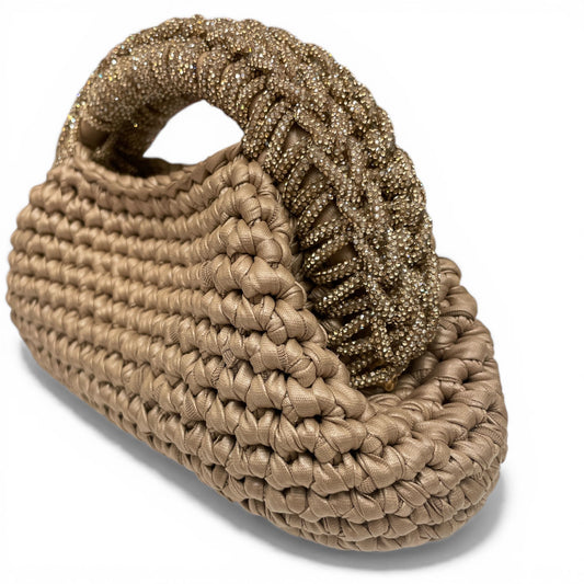 ZD Raseel Light Brown Clutch With Brown Rhinestone